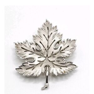 Crown Trifari Vintage Brooch Maple Leaf Pin Metallic Silvertone